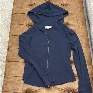 Blue Zippered Hoodie Top